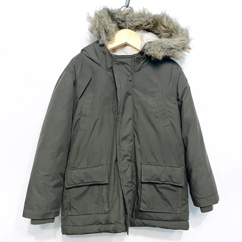 old navy | olive green parka fur-trimmed hood 5t